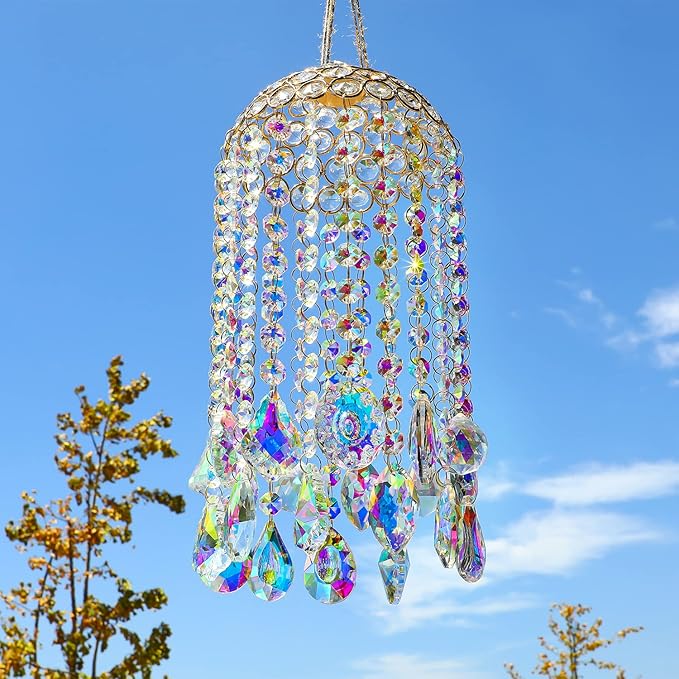 Crystal Chandelier Wind Chimes Suncatcher Pendant, Aurora Light Catcher for Window Indoor Outdoor Ornament, Gift for Mothers Day Christmas Day