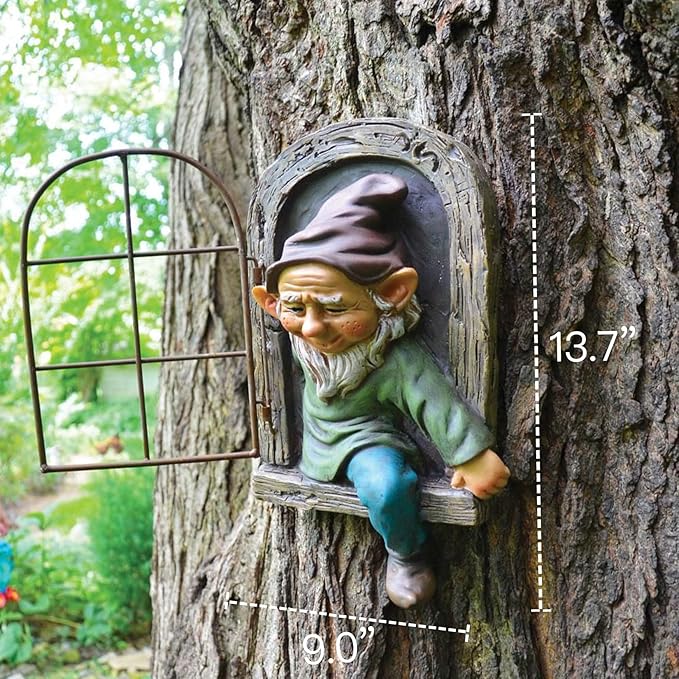 Elenon Elf Out The Door Gnome Tree Faces Decor Outdoor for Yard, Adorable Gnome Tree Hugger Fairy Door Statue for Tree, Funny Garden Tree Peeker Sculpture Yard Patio Art