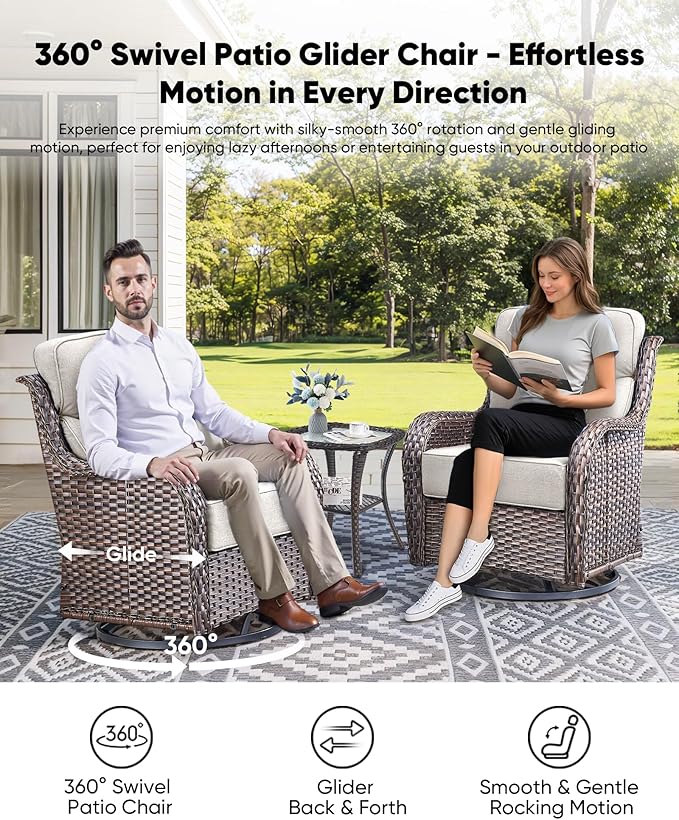 HUMMUH 6 inch Thick Cushion Wicker Patio Furniture Set with Outdoor Swivel Rocker Patio Chairs,High Back Outdoor Couch and Coffee Table for Porch Garden Deck