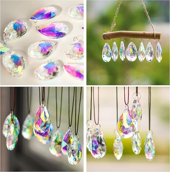 12 Pieces 50mm Crystal Prisms Chandelier Colorful Bauhinia Ornament Pendants Rainbow Maker Hanging Prisms for Wedding Party Tree Garlands Decoration DIY Jewelry