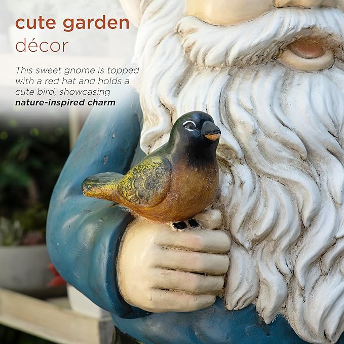 Alpine Corporation ZKD100 Jumbo Size Gnome with Bird Decor, Whimsical Gnome Statue for Patio & Garden, 48" H, Multicolor