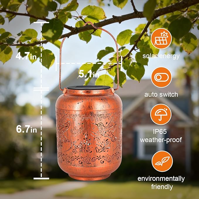 Hummingbird Solar Lanterns Outdoor Waterproof Birthday Gifts for Women Garden Decor Metal Hanging Solar Lights for Yard Hummingbird Thanksgiving Christmas Gardening Gifts for Mom Grandma
