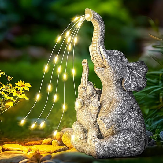 GIGALUMI Solar Garden Outdoor Statues for Women, Mom, Grandma. Elephant Figurine Housewarming and Birthday Gifts Outdoor Statue Light Decor Ornament for Backyard, Patio, Balcony, Lawn, Pond