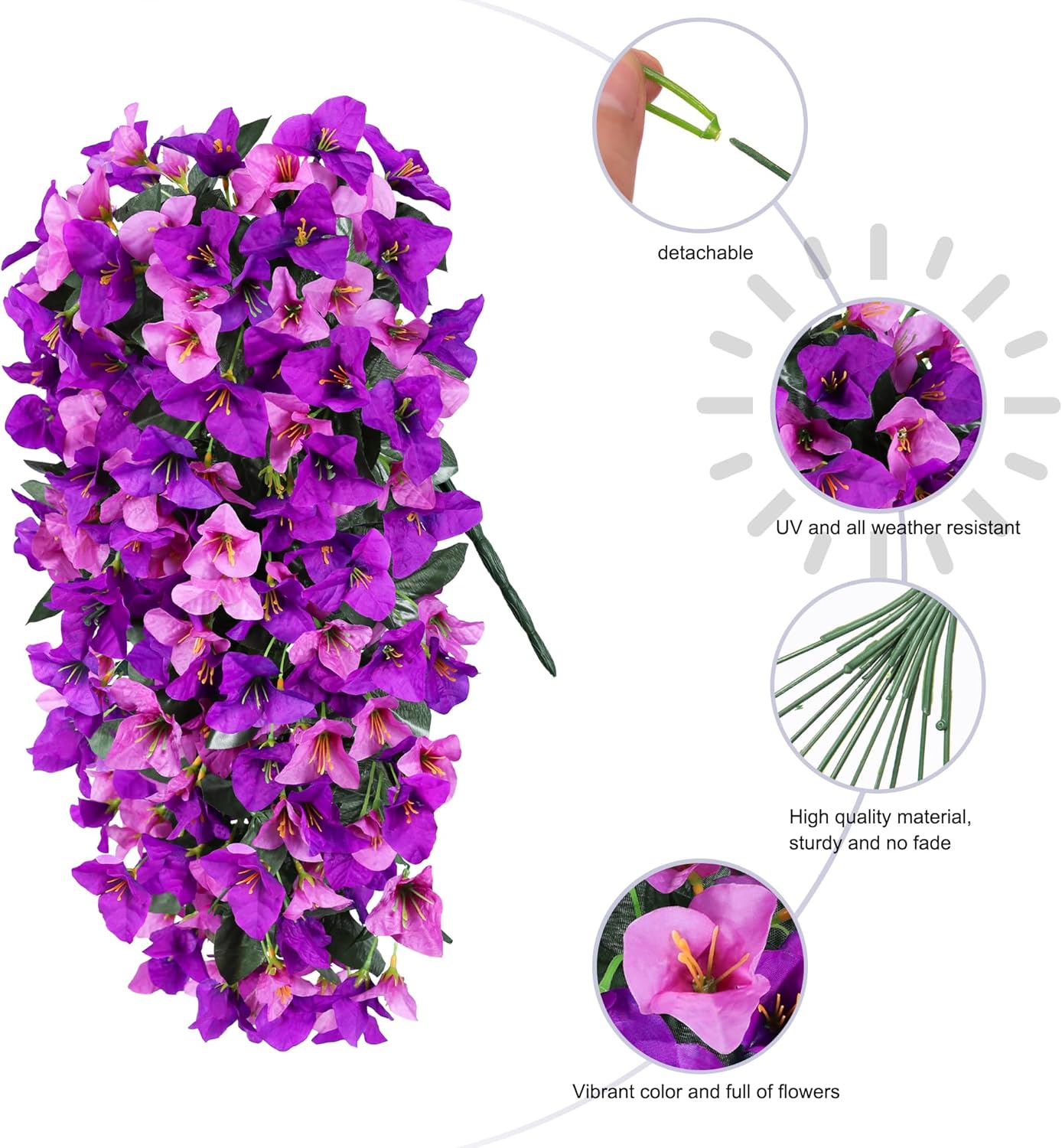 Bougainvillea Artificial Hanging Flowers Plants for Outdoors Decoration, 2pcs Fake Flowers Silk Bougainvillea Vines Realistic UV Resistant Faux Flowers for Outdoor Planters Porch Patio, Mix