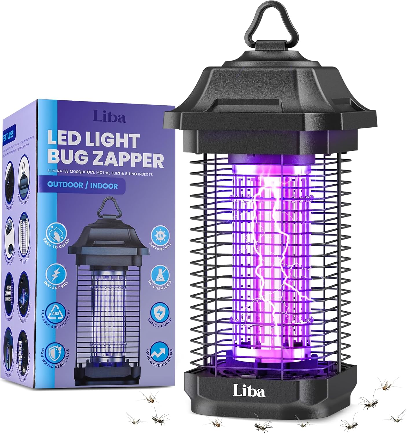 LiBa LED Bug Zapper Outdoor Indoor, Electric Mosquito Zapper Fly Trap Lamp, 10 Years Lifespan, 6.5ft Power Cord, Insect Killer Light for Home Yard Garden Patio Farm, High Voltage, IPX4 Rainproof