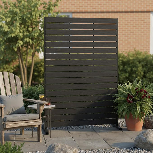 NicBex Outdoor Privacy Screen, 72" H x 47" W Privacy Screen Fence, Black Freestanding Fence Panels with Metal Stand, HDPE Indoor Decorative Divider for Balcony, Pool, Garden, Bathroom