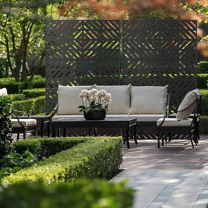 Metal Privacy Screen for Outdoor Freestanding Privacy Screens, 72" H x 44" W Decorative Privacy Wall Panels with Stand, Patio Balcony Screens for Outside Outdoor Divider Deck Porch Garden and Indoor