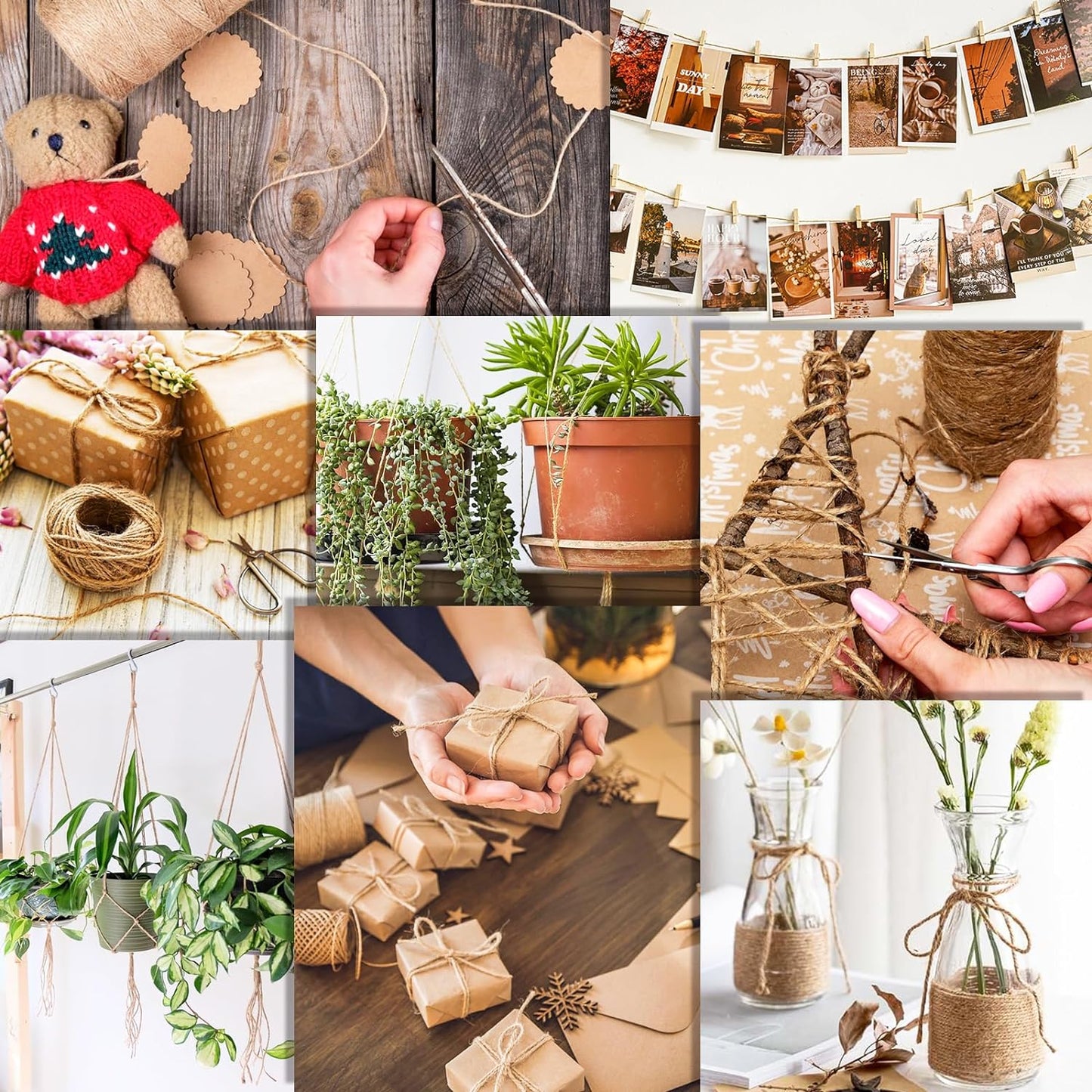 XSEINO 3600 Feet Natural Jute Twine Strong Garden Twine Rope for Arts Crafts Gift Wrapping Gardening Tomato Climbing Plant Tie Floristry Packing Decor