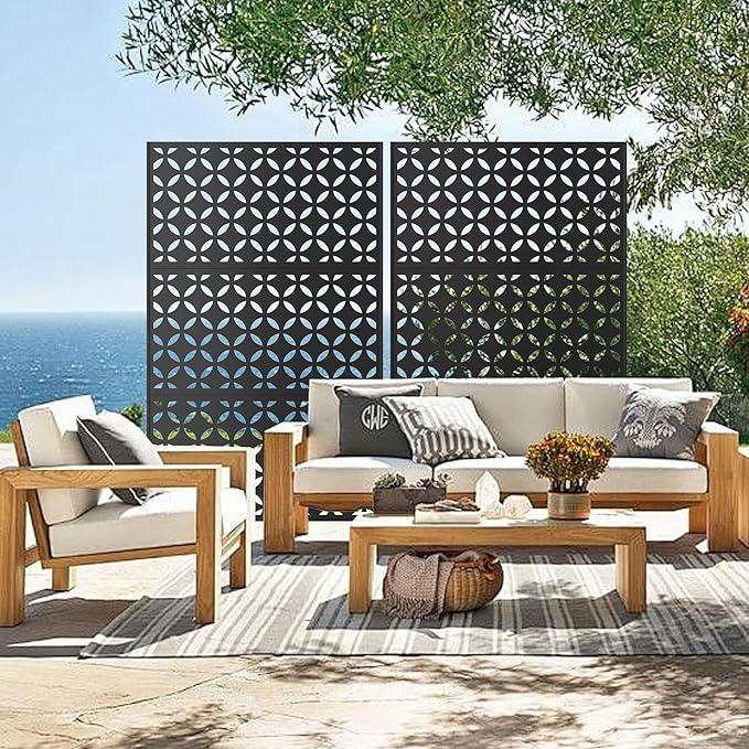 Heavy-Duty Outdoor Privacy Screen for Patio, Balcony, Backyard - 72" H * 44" W Tall Metal Room Divider with Classic Clover Pattern, Anti-Tipping Kit, Weather Resistant, Easy Assembly