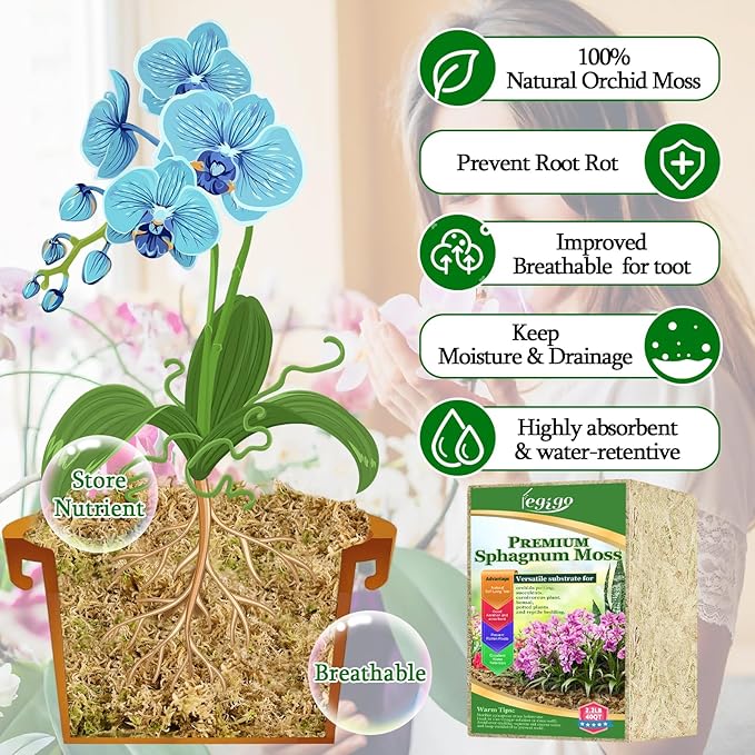 Legigo 2.2lb Natural Sphagnum Moss for Plants, 40QT Long Fiber Orchid Moss Potting Mix, Dried Sphagnum Moss for Plants Indoor, Orchid Repotting, Succulent, Carnivorous Plants, Terrarium and Reptiles