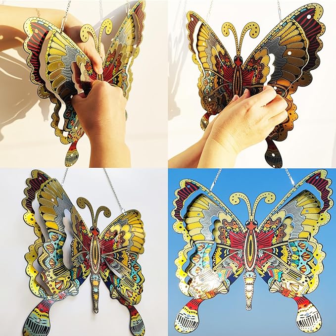 12" Stainless Steel Butterfly Wall Decor for Indoor Outdoor,Giant Butterfly Decorations Metal Wall Art,Hanging Decorations for Garden Yard Porch Patio - Birthday Gift for Mother's Day Christmas