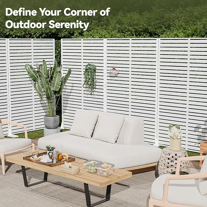Privacy Screen Outdoor Freestanding Fence Panel, 72" H×47" W HDPE Decorative Screen Panel with Stand & 6 Panel, Air Conditioner Fence, Privacy Panels for Patio, Balcony, Garden, Backyard