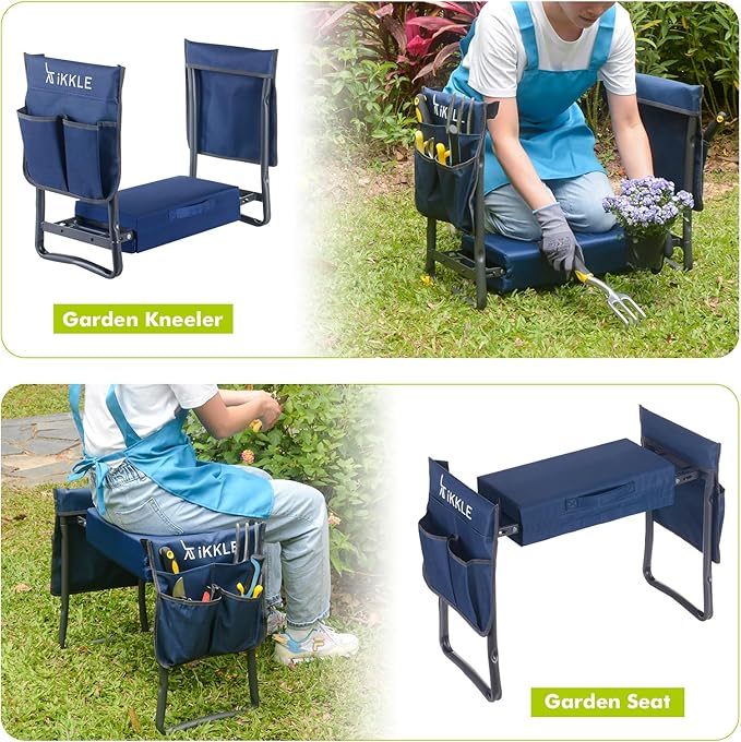 ikkle Heavy Duty Garden Kneeler Seat and Gardening Stool - Thicker Wider Soft Detachable Kneeling Pad - Gift for Women Men Christmas (Holds 330lbs/150kg)