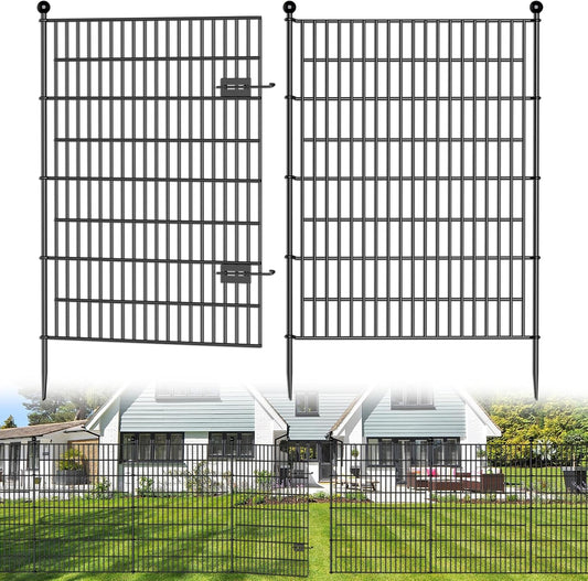 8 Panels No Dig Decorative Outdoor Garden Fence with Gate for Yard, 48 in(H) X 21 ft(L) Animal Barrier Fencing Rustproof Metal Wire Panel Border for Dog, Rabbits, and Patio Temporary Ground Stakes