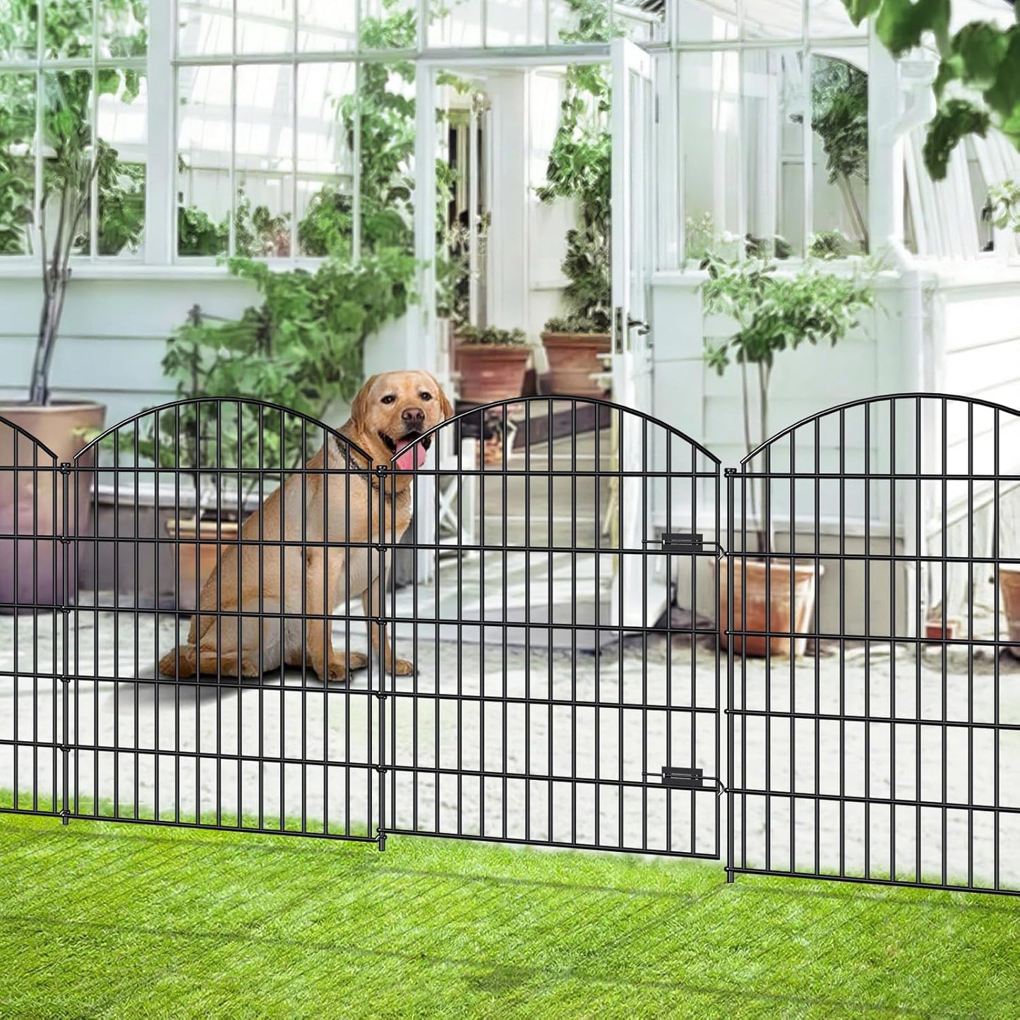 Metal Garden Gate and Fences Outdoor ECG1191, 1 Gate + 4 Fence Panels,43.2in Tall and Total Length 14.75ft, Heavy Duty Fencing for The Yard Privacy Temporary Animal Barrier for Dog, Black