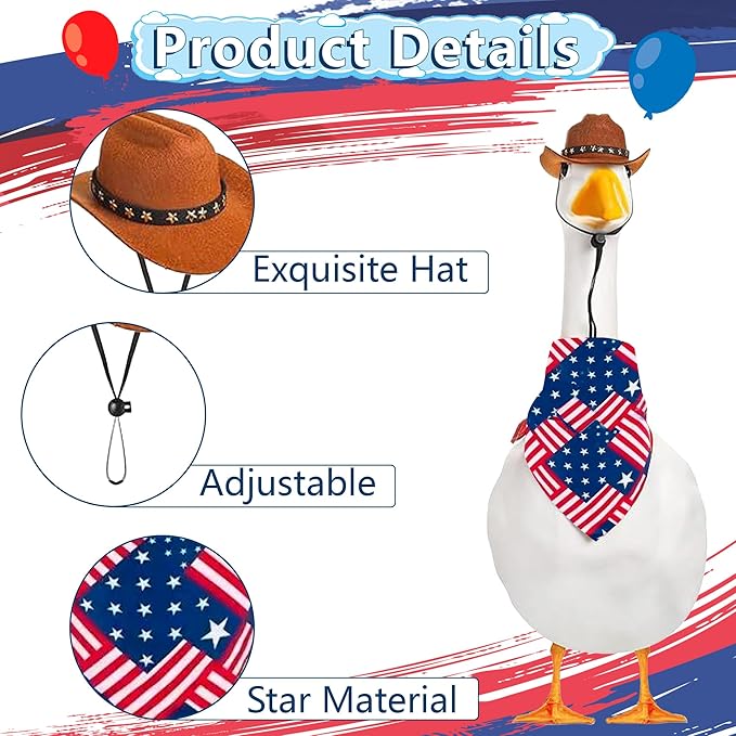 4th of July Goose Outfit Set 23"/ 17'' Plastic Lawn Porch Patriotic Goose Clothes Outfit for Outdoor Patio Yard Lawn Art Decoration