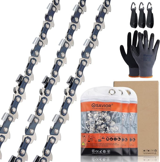 Savior 14 Inch Chainsaw Chain 3/8" LP Pitch .050" Gauge, 50 Drive Links Replace Stihl 63PM3 50, 63 PM-50, 3613 005 0050, Oregon S50 T50 91PX050G 91VXL050G, Fits MCCULLOCH, REMINGTON Chain - (3 Chains)