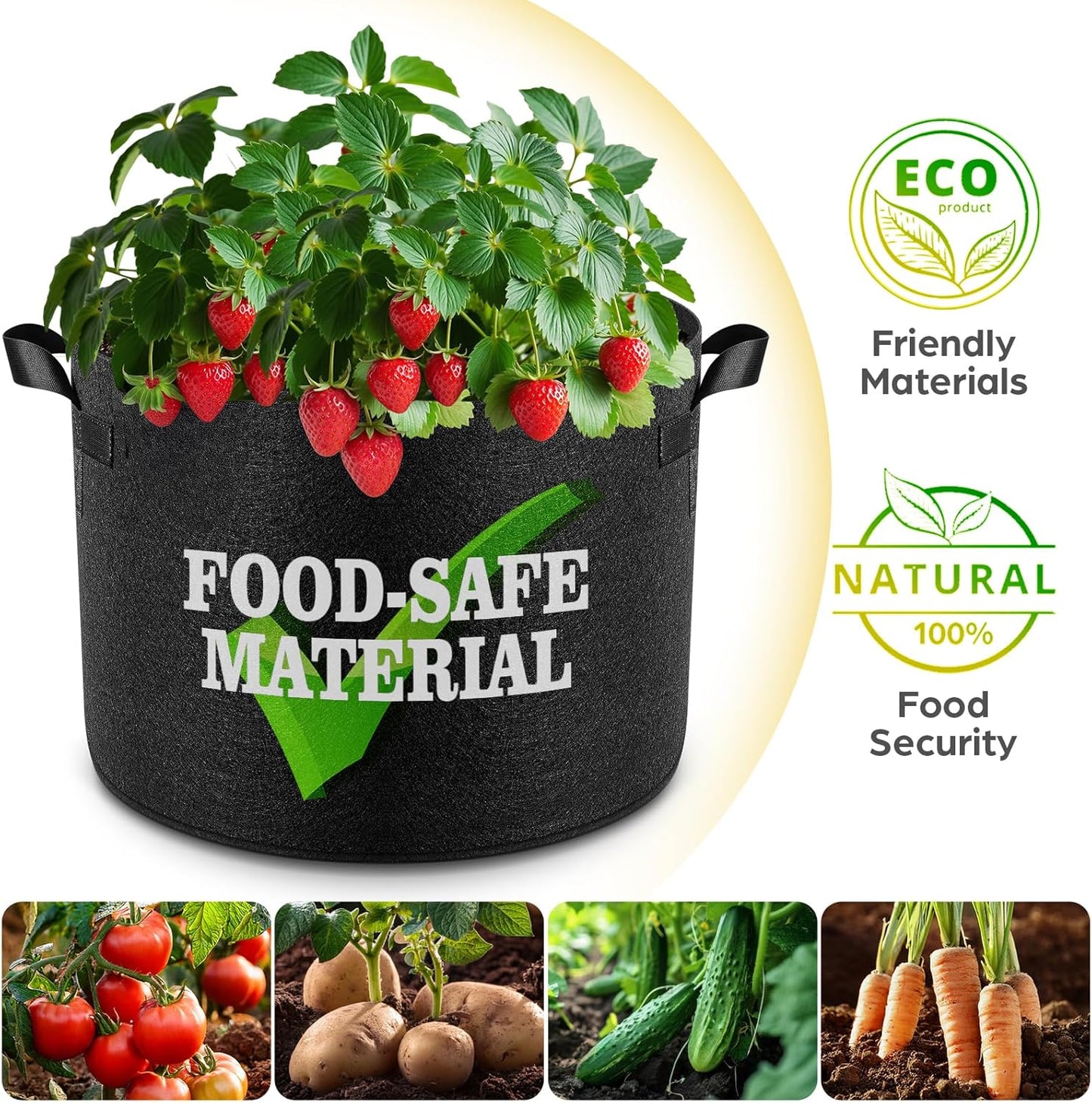 10 Pack 2 Gallon Grow Bags, Thickened Nonwoven Fabric Planter Pots with Handles, Heavy Duty 300G Garden Pots for Tomato, Potato and Vegetable