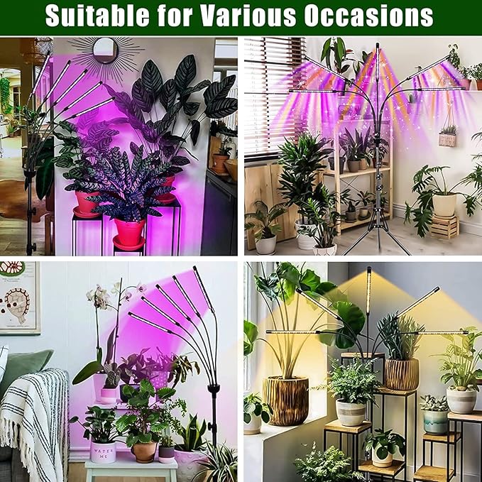 Grow Lights for Indoor Plants,5 Heads Red Blue White Full Spectrum Plant Light with 15-60" Adjustable Tripod Stand, Indoor Grow Lamp with Remote Control and Auto On/Off Timer Function