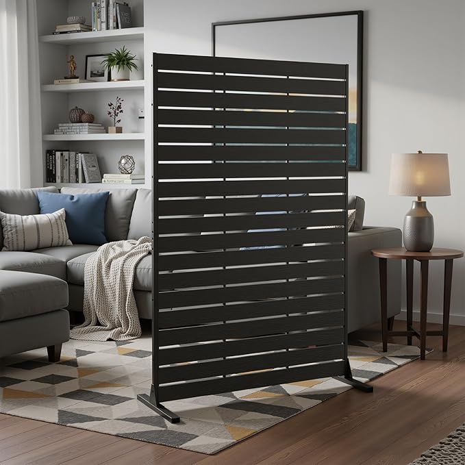 NicBex Outdoor Privacy Screen, 72" H x 47" W Privacy Screen Fence, Black Freestanding Fence Panels with Metal Stand, HDPE Indoor Decorative Divider for Balcony, Pool, Garden, Bathroom