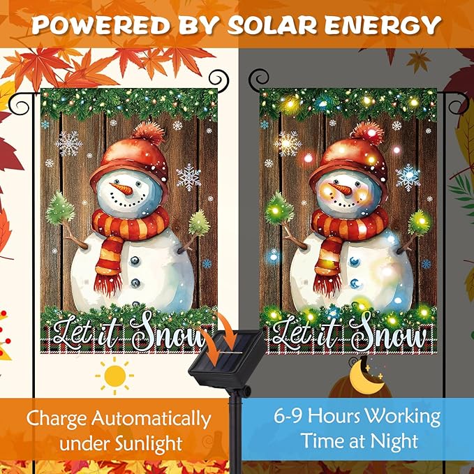 12 Pcs Solar Seasonal LED Garden Flags 28 x 40 Inch Double Sided Yard Flags Spring Easter Halloween Fall Thanksgiving Day Decorations Welcome Garden Flag Lawn Yard Outdoor Holiday Decoration