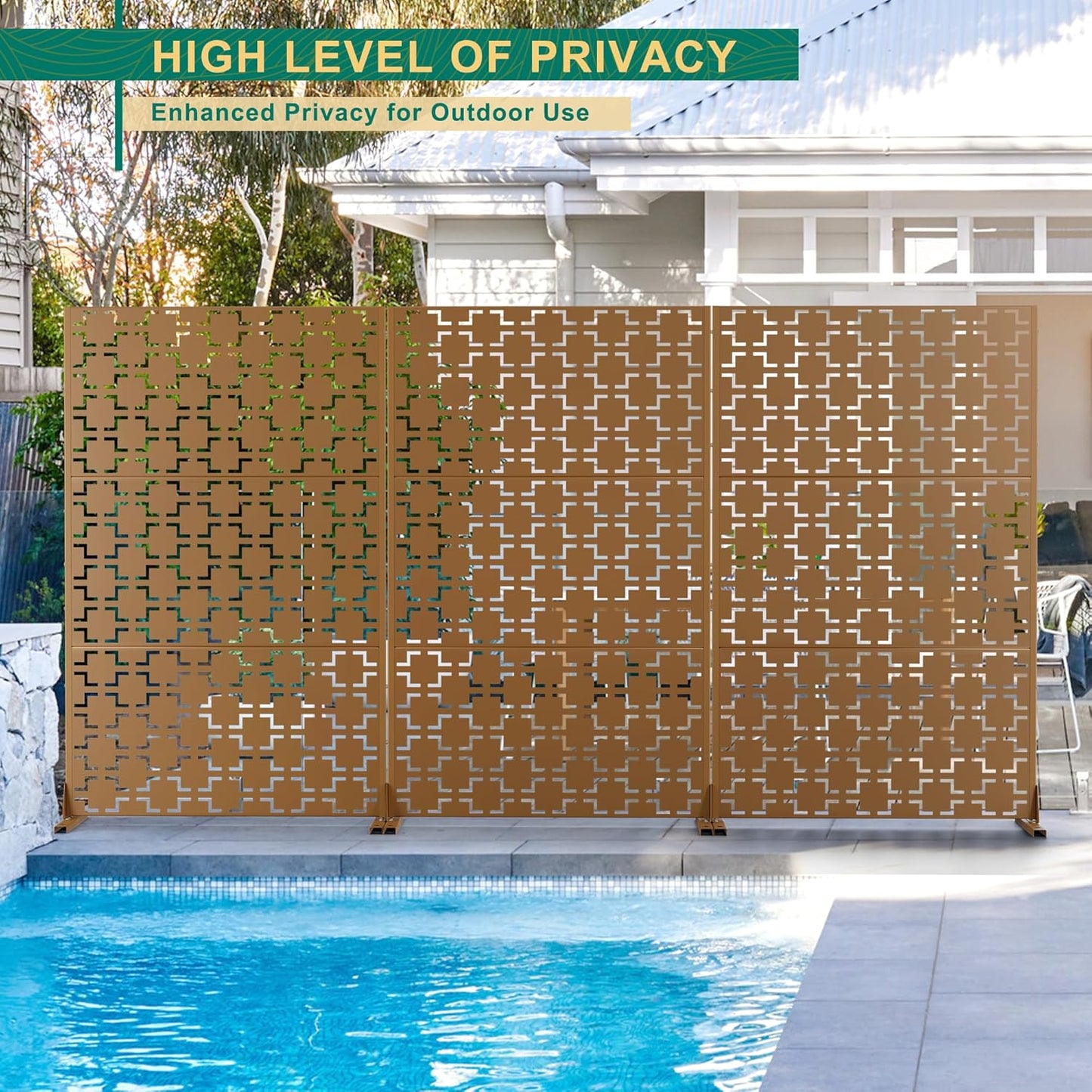 72" H47" W Metal Outdoor Privacy Screen - Freestanding, Decorative Fence (3 Panels)