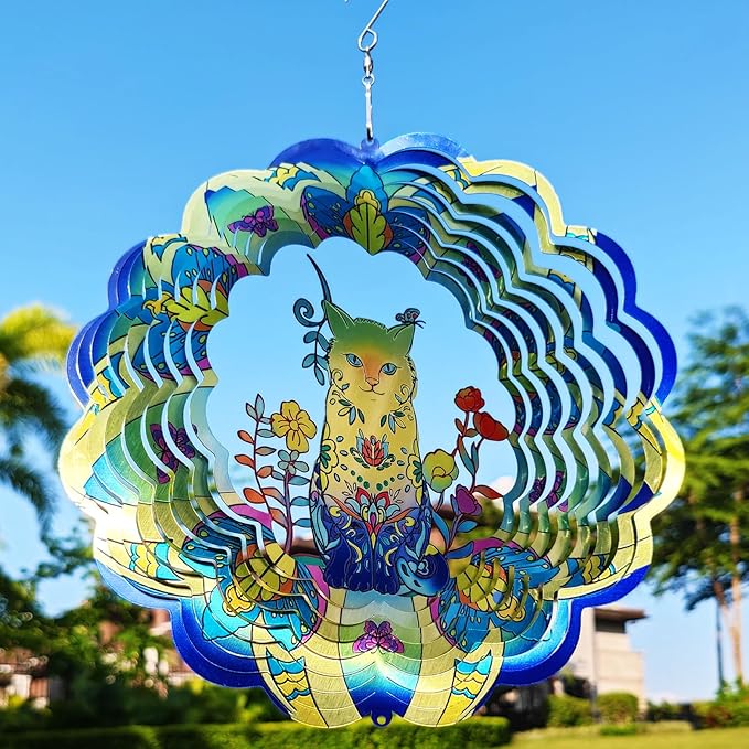 DJUAN Cat Stainless Steel Wind Spinners- Cat Memorial Gifts for Women Mom Grandma Wife, Pet Memorial Wind Spinner for Outdoor Garden Decor,12 inch Hanging Wind Spinner for Cat Lovers Gifts