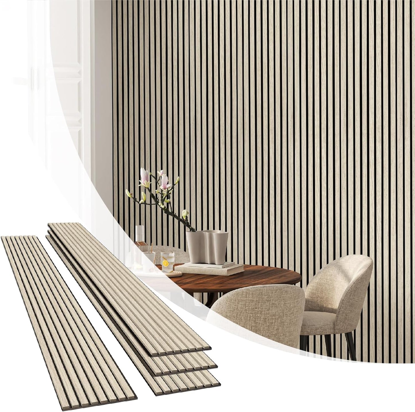 Olanglab Wood Slat Wall Panels 4 Pack, Wooden Acoustic Wall Panels, 94.5"x12.6" Each 3D Wall Panels for Interior Wall Decor (Light Oak-Extendo Trio)