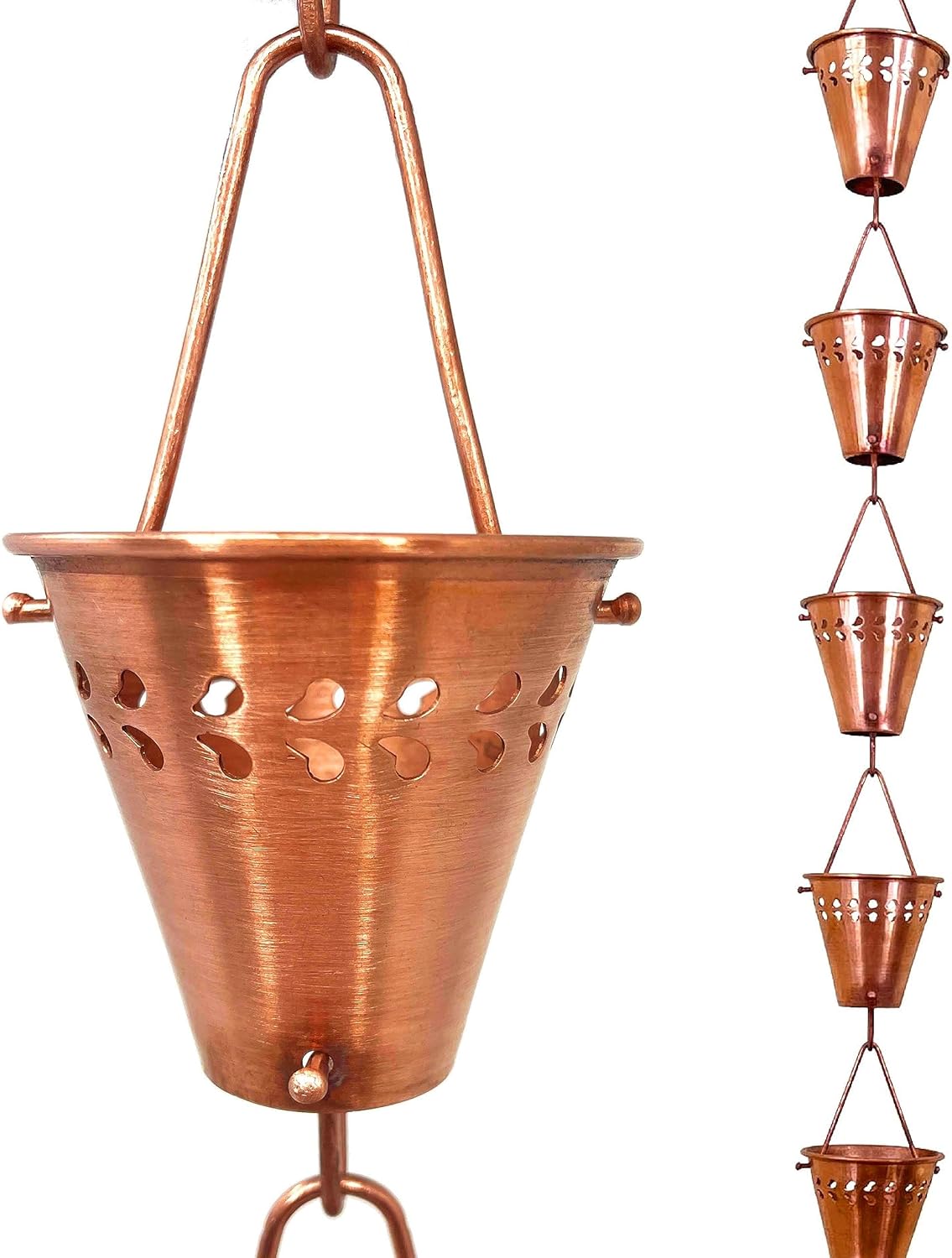 8.5 ft Fiona Cups Pure Copper, to Replace Roof Gutter Downspout, with Installation Kit, Rainwater Catcher/Water Diverter, JAS3004C