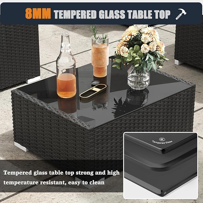 Patio Furniture Set with Fire Pit Table, 13 Pieces Outdoor All-Weather Wicker Conversation Sectional Chair Sofa Set