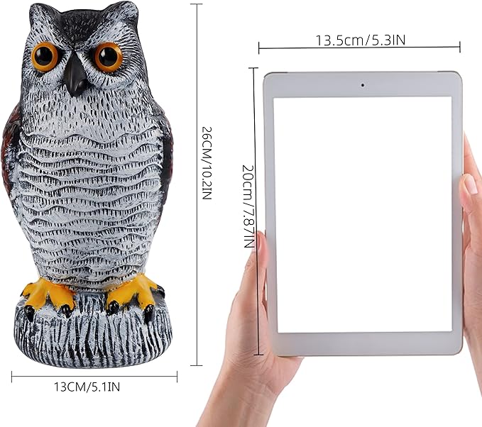 Hausse 2 Pack Fake Owl Decoy Bird Scarecrow Sculpture, Plastic Horned Owl Bird Deterrents with Yellow Claws, Garden Protectors, Large Nature Enemy Pest Repellent for Outdoor Garden Yard