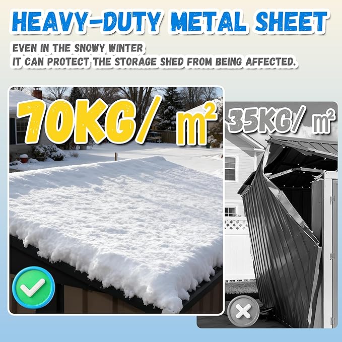 Greesum 8x8FT Outdoor Storage Shed, Utility Tool Shed Metal Storage Garden Shed with Door & Lock for Patio Storage, Black