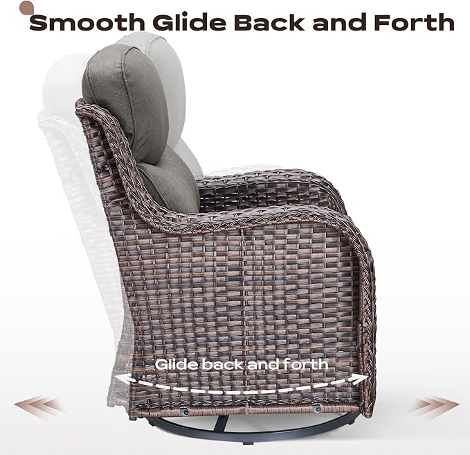 Rilyson Wicker Outdoor Patio Furniture Set - 8 Piece Patio Conversation Sets with Swivel Rocker Chairs, Ottomans, Sofa and Table, 6 inch Cushions, Deep Seating, for Porch Deck Brown/Grey