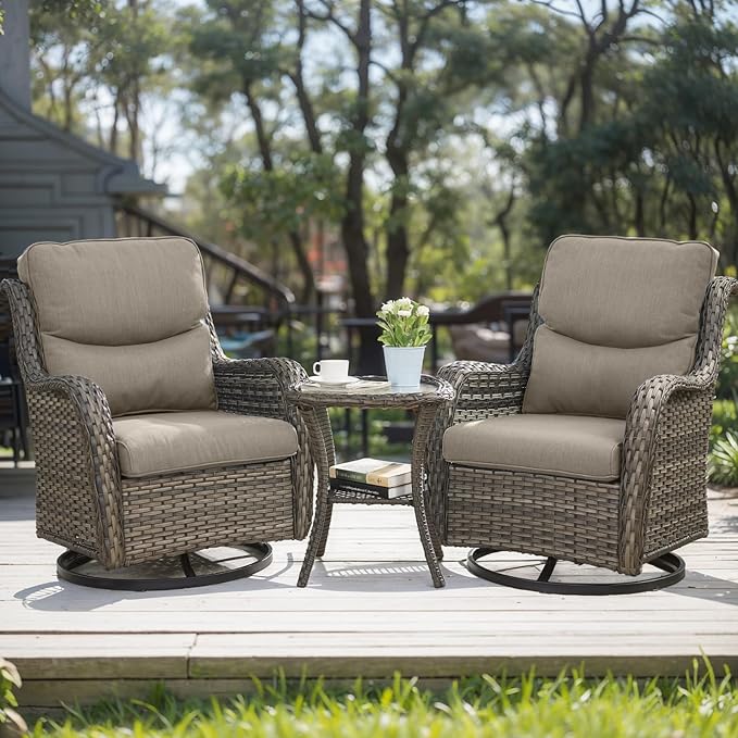 HUMMUH Wicker Patio Furniture Set with Outdoor Swivel Rocker Patio Chairs,High Back Outdoor Couch and Table 5 Pieces Outdoor Furniture for Porch Garden Deck