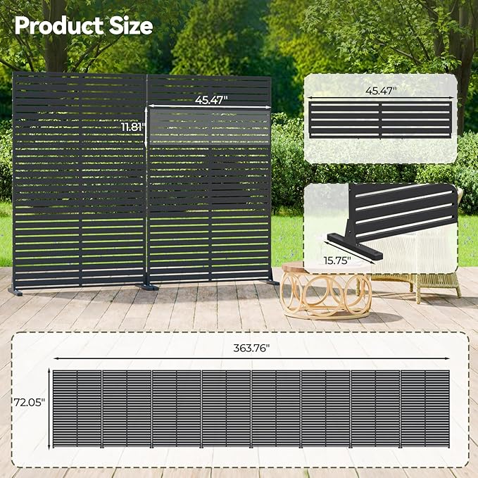Privacy Screen Outdoor Freestanding Fence Panel, 72" H×47" W HDPE Decorative Screen Panel with Stand & 6 Panel, Air Conditioner Fence, Privacy Panels for Patio, Balcony, Garden, Backyard