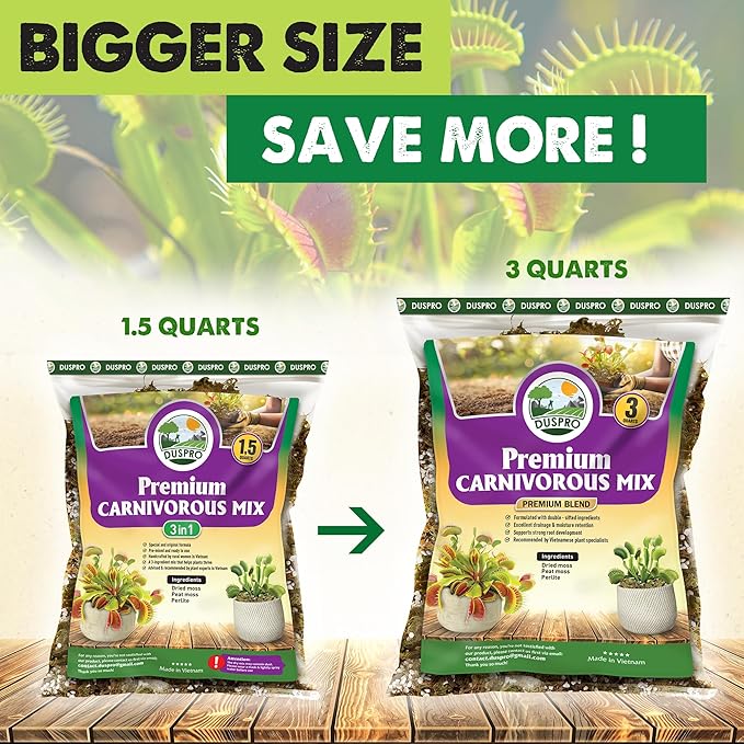 DUSPRO Carnivorous Plant Soil Mix 1.5QT-Include Forest Moss, Peat Moss, Perlite Potting Mix for Carnivorous Plants, Carnivorous Plants, Pitcher Plant, Butterworts, Sundews - Carnivorous Plant Food