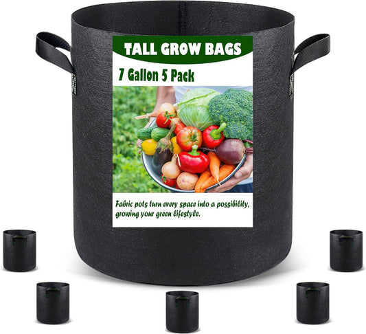 Grow Bags Set - 7 Gallons 5 Pack, Black Fabric Grow Pots for Indoor and Outdoor Planting, Cultivate Your Crops with Ease