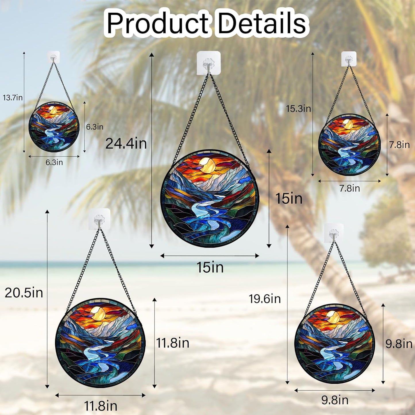 Stained Glass Window Hanging, Canyon Mountains Sunset View Sun Catcher for Window Home Decor Landscape Suncatcher Mother's Day Birthday Gifts for Women Men Mom and Nana 11.8 in