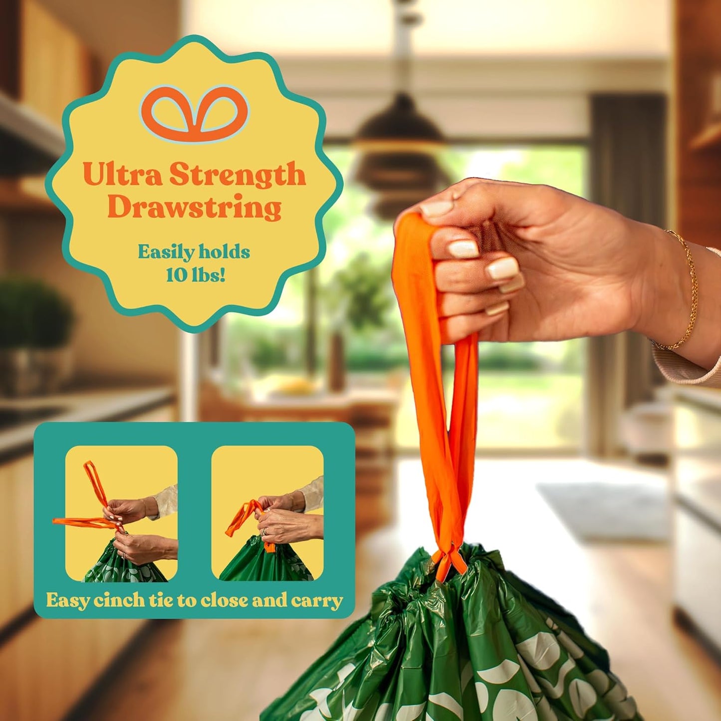 Healthy Earth 13 Gallon Compostable Trash Bags – Tall Kitchen Garbage Bags with Drawstring Handles, Extra Thick Plant-Based Liners, BPI & TÜV Certified ASTM D6400, Heavy Duty Leak-Proof (60 Count)