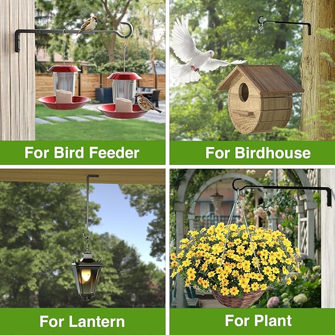15 Inch 2 Black Pack Heavy Duty Outdoor Plant Hangers for Hanging Baskets, Iron Hanging Plant Brackets for Hanging Plants Outside, Metal Plant Hooks Plant Wall Hooks for Hanging Lantern, Bird Feeder