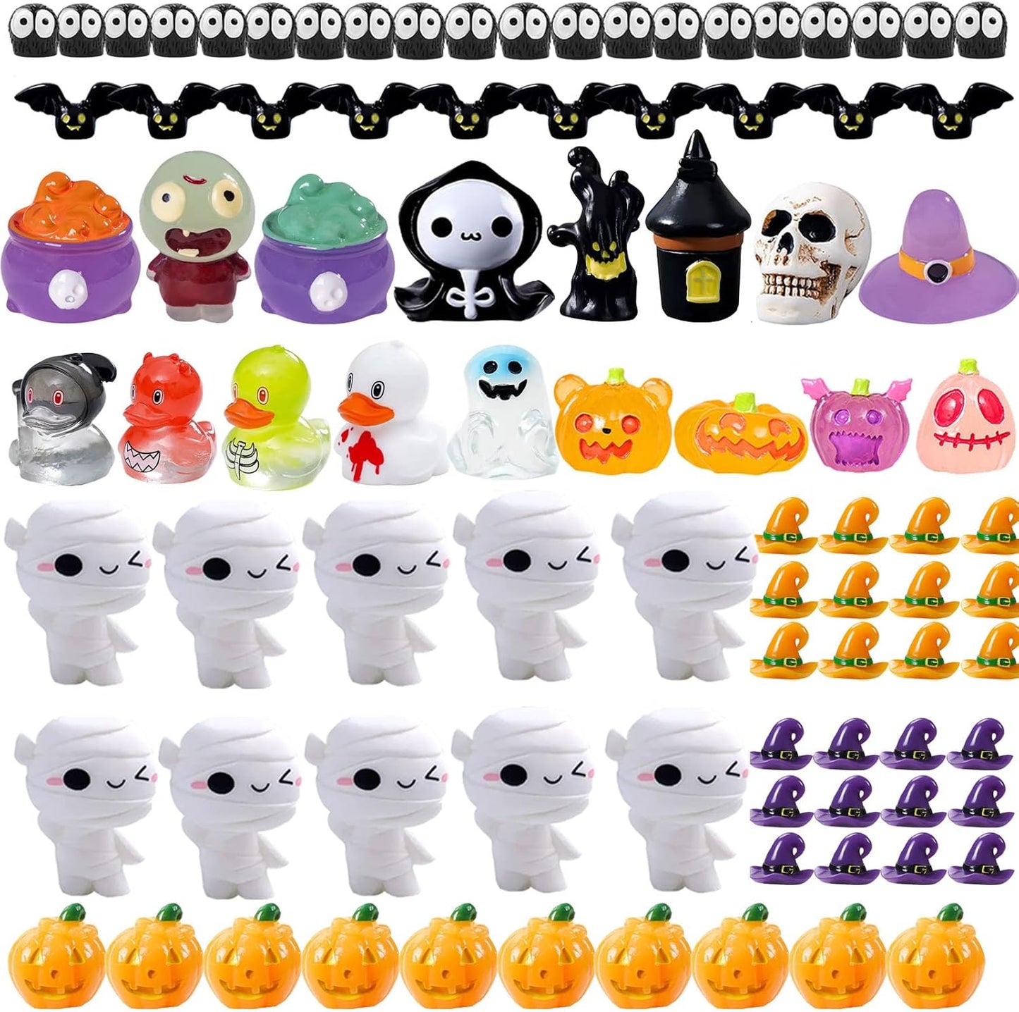 87 Pcs Halloween Mini Resin Figures 23 Styles Tiny Resin Animals Pumpkin Ghost Skull Miniatures Bulk for Halloween Party Favors Bag Fillers Garden Dollhouse Decor