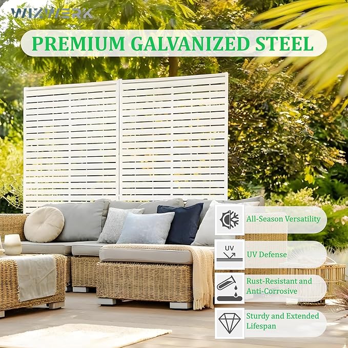 6FT Outdoor Metal Privacy Screen – Decorative Privacy Fence and Room/Garden Divider, Weather-Resistant Freestanding Panel with Stand, Durable Steel for Patio, Garden, Balcony, or Backyard