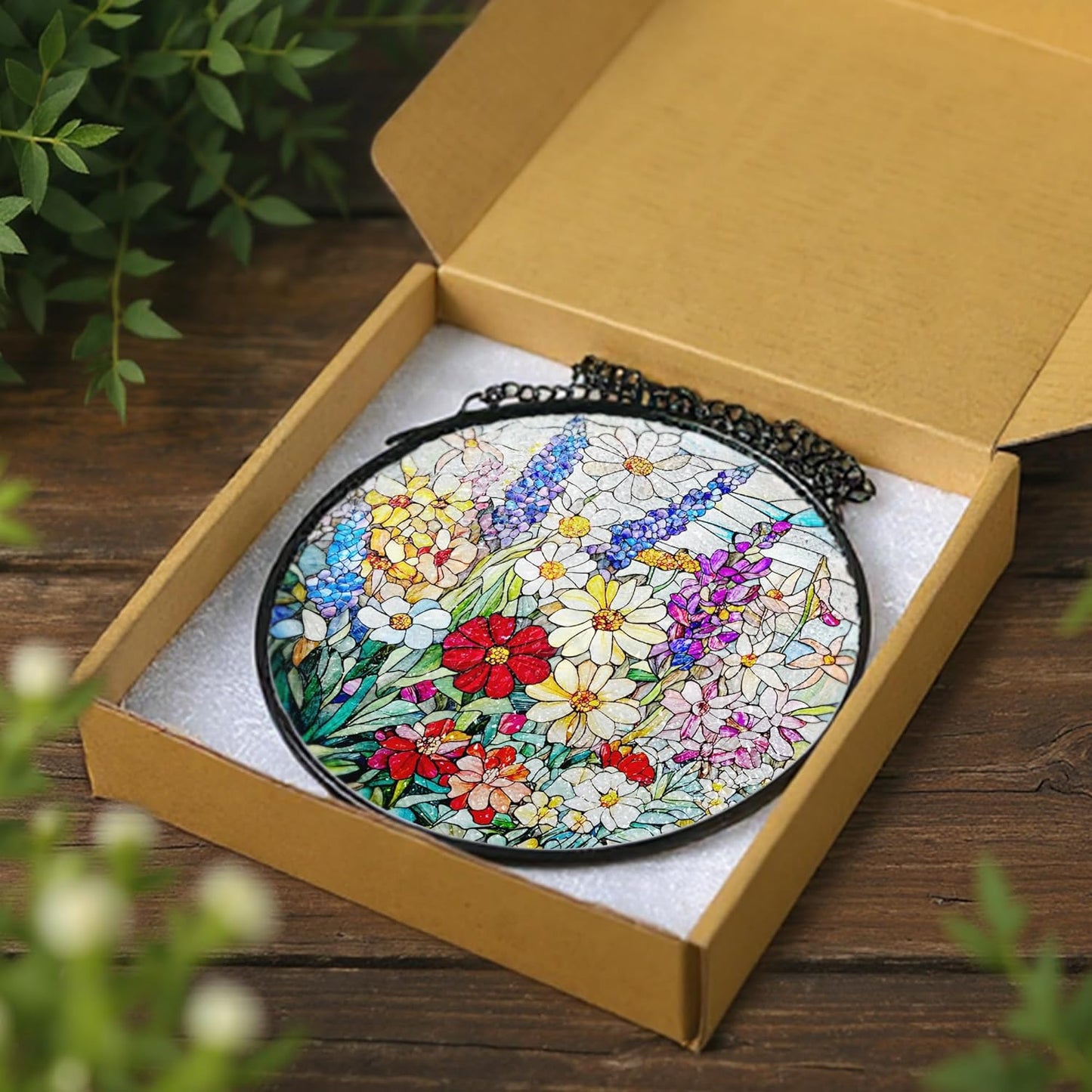 Stained Glass Window Hanging, 8 Inch Wildflower Stained Glass Suncatcher, Suncatchers for Windows Hanging, Wildflower Window Decor, Florist Gift, Flower Lover Gifts, Gifts for Mom, Grandma