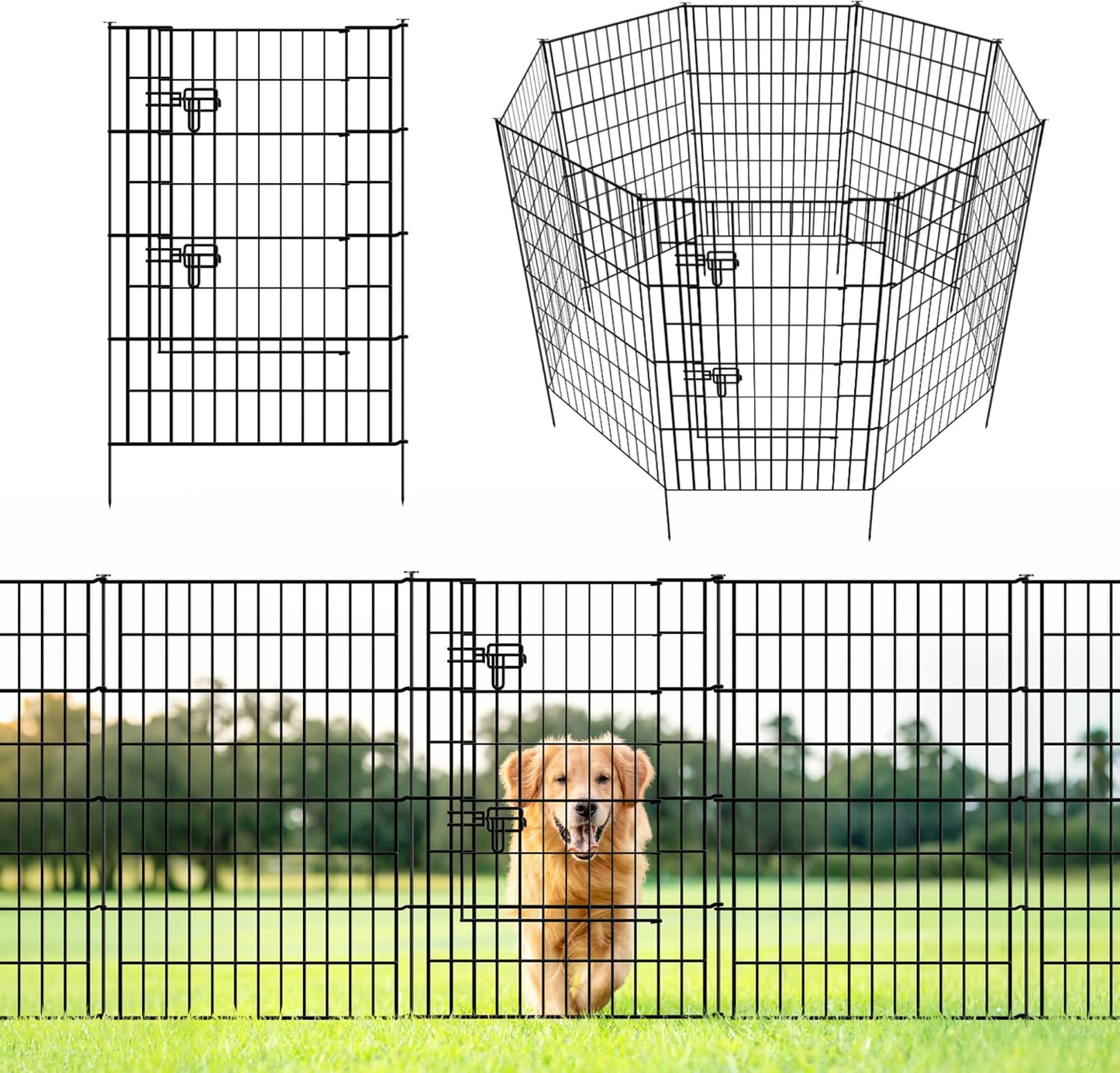 ARIFARO Decorative Garden Fence 4 Panels+1Gate 40in(H) x28in(W) No dig Animal Barrier Fencing,Pet Fence Rustproof Metal Wire Panel Border for Dog,Rabbits, and Patio(with gate)