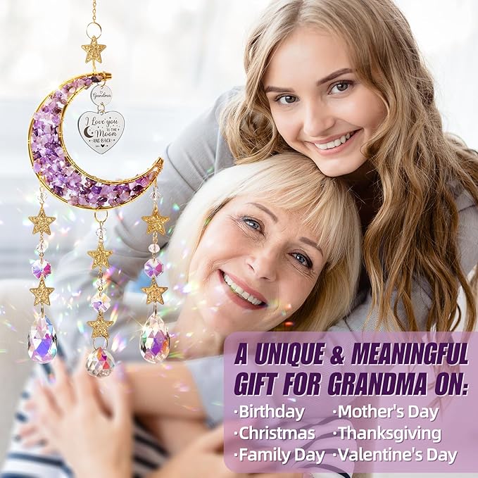 Best Grandma Gifts, for Grandma Nana from Granddaughter Grandchildren Grandkids, Unique Grandma Birthday Gifts for Nana Gigi Grandmother New Grandma Gifts Moon Crystal Suncatcher