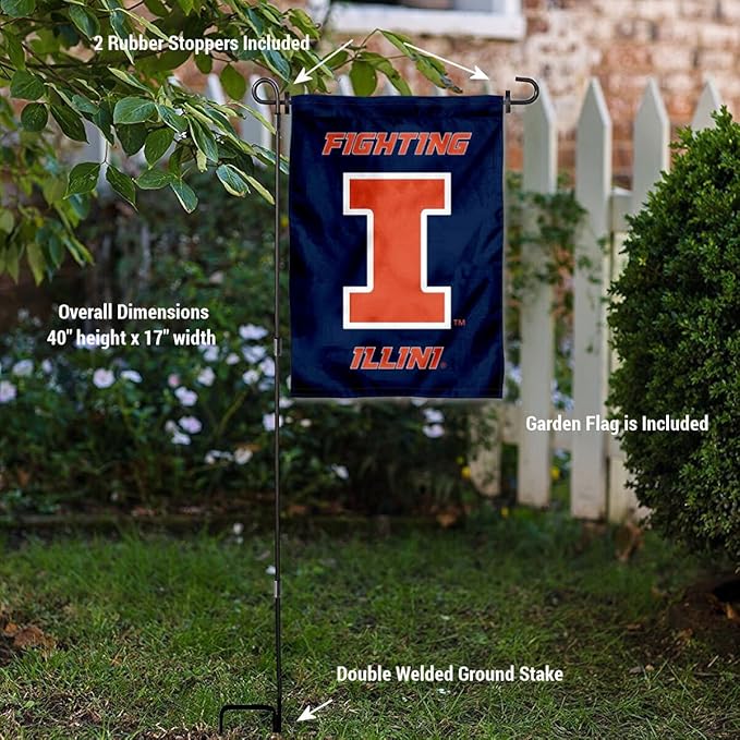 College Flags & Banners Co. Illinois Fighting Illini Garden Flag with Stand Holder