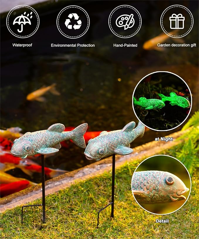 Outdoor Koi Fish Statues 2Pack: Garden Sculpture Ornaments Pond Decor for Yard Lawn Patio Porch Outside Decorative Gifts for Grandma Women Mom