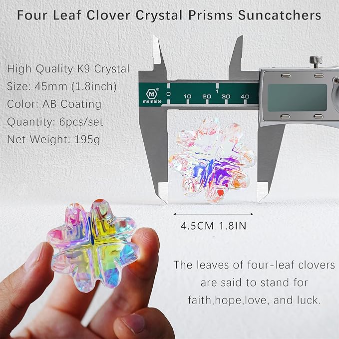 Set 6,AB Coating Four Leaf Lucky Clover Crystal Prisms Suncatchers for Windows,Rainbow Maker Hanging Prisms for Wedding Party Tree Garlands Ornaments Christmas Decorations Clearance,45mm