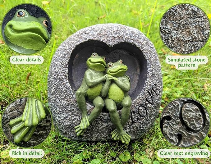 Artisan Flair Lover Frog Statues for Garden - Resin Frogs Couple Figurines Romantic - Yard Animal Decor Frog Stuff Outdoor Lawn Ornament, Green, 7.09 X 4.33 X 7.09 Inches, AF15813