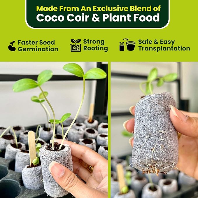 Gro-Med Organic Coco Coir Seed Starter Pellets NPK Enriched 100 Pcs, 35mm Perfect to Grow Herbs, Vegetables, Flowers Seedling, Compressed Coconut Coir Soil Plugs for Seed Germination - OMRI